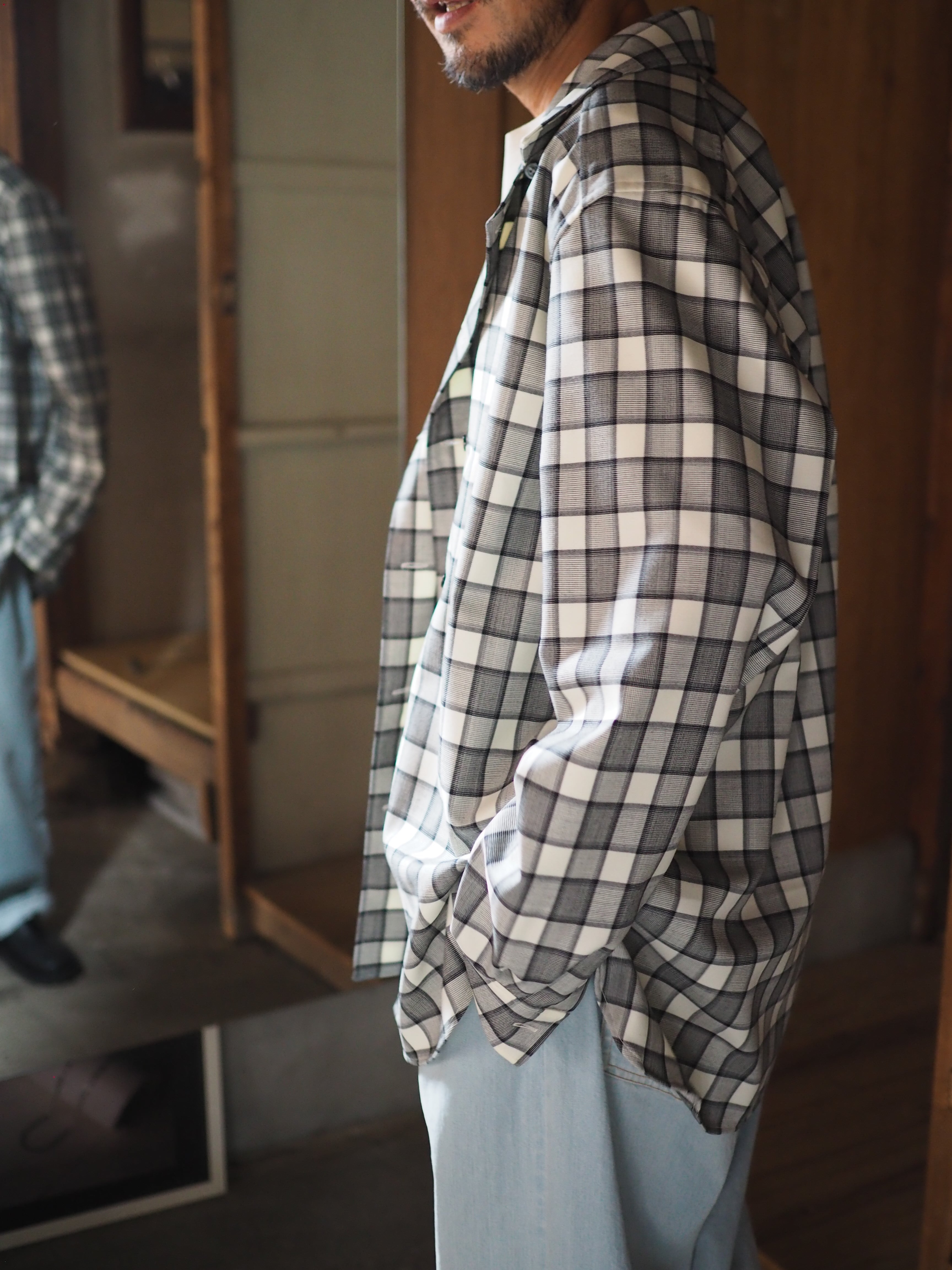 山内 25241-wo / グレンチェック・ダブルオープンカラーシャツ | 洋服