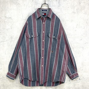 90's トミーヒルフィガー ストライプシャツ 刺繍ロゴ