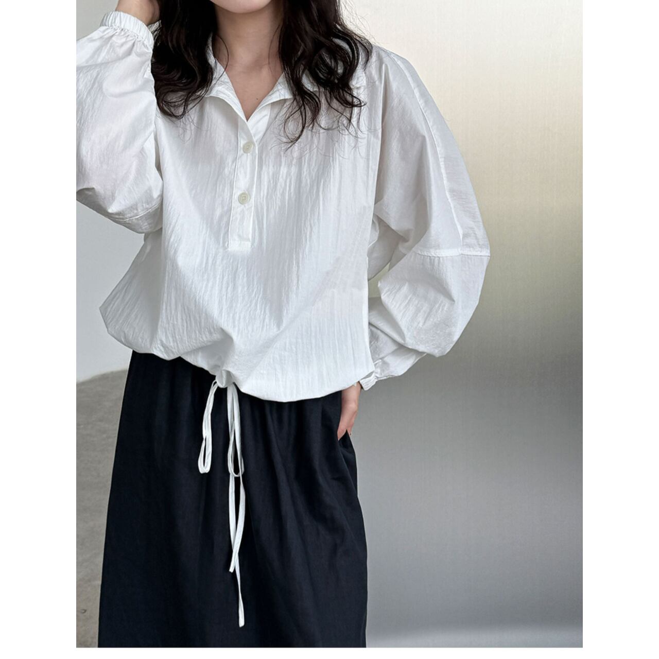 オープンカラードローストリングシャツ a0543