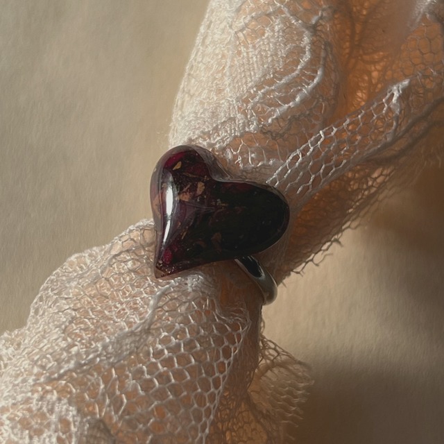 Flower Heart Ring -RED- pinky ring