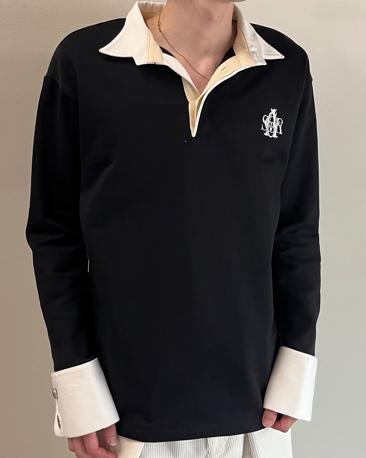 【26/AW Oscar Ouyang】Black french cuff polo shirt