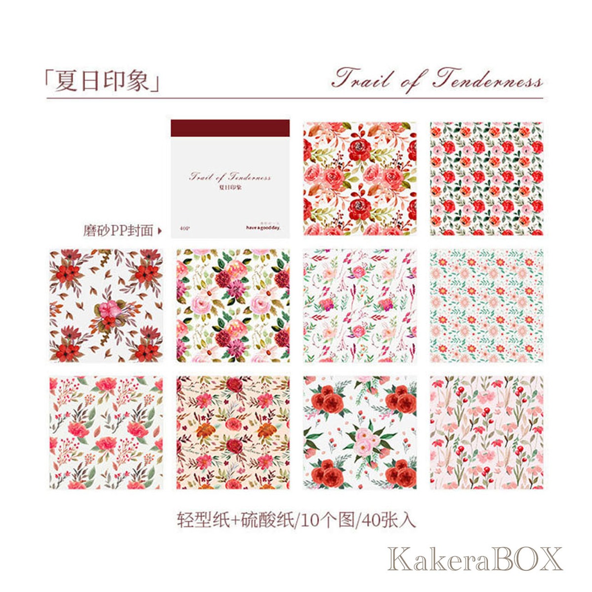 ボタニカルデザインペーパー40枚 RED | KakeraBOX