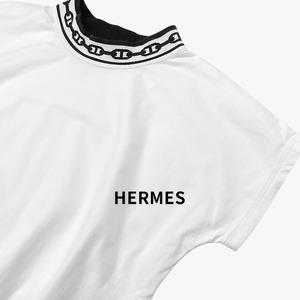 HERMES シェーヌダンクル スタンドネックロゴ 半袖 Tシャツ エ 白 36 / J&NREUSE レディース トップス