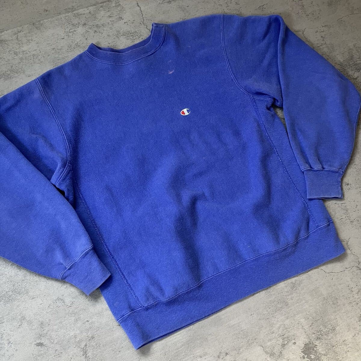 80s〜 USA製 Champion REVERSE WEAVE フェードブルー ロゴ刺繍 XL