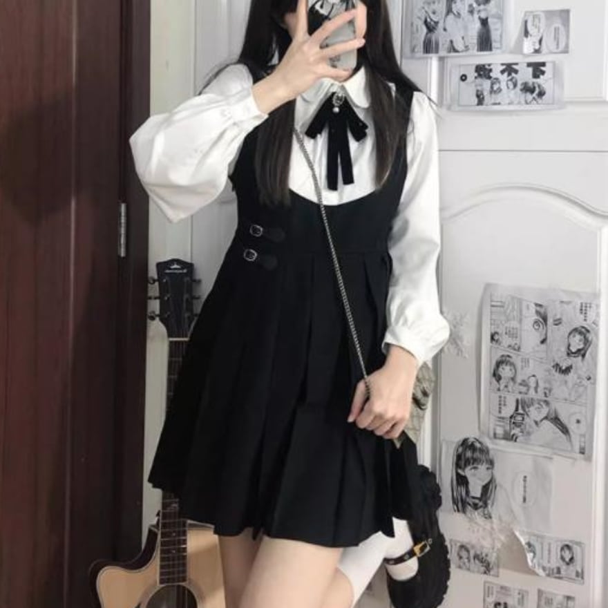 ソフトロリータ フェイクツーピース JK 制服 ワンピース ガーリー 甘め