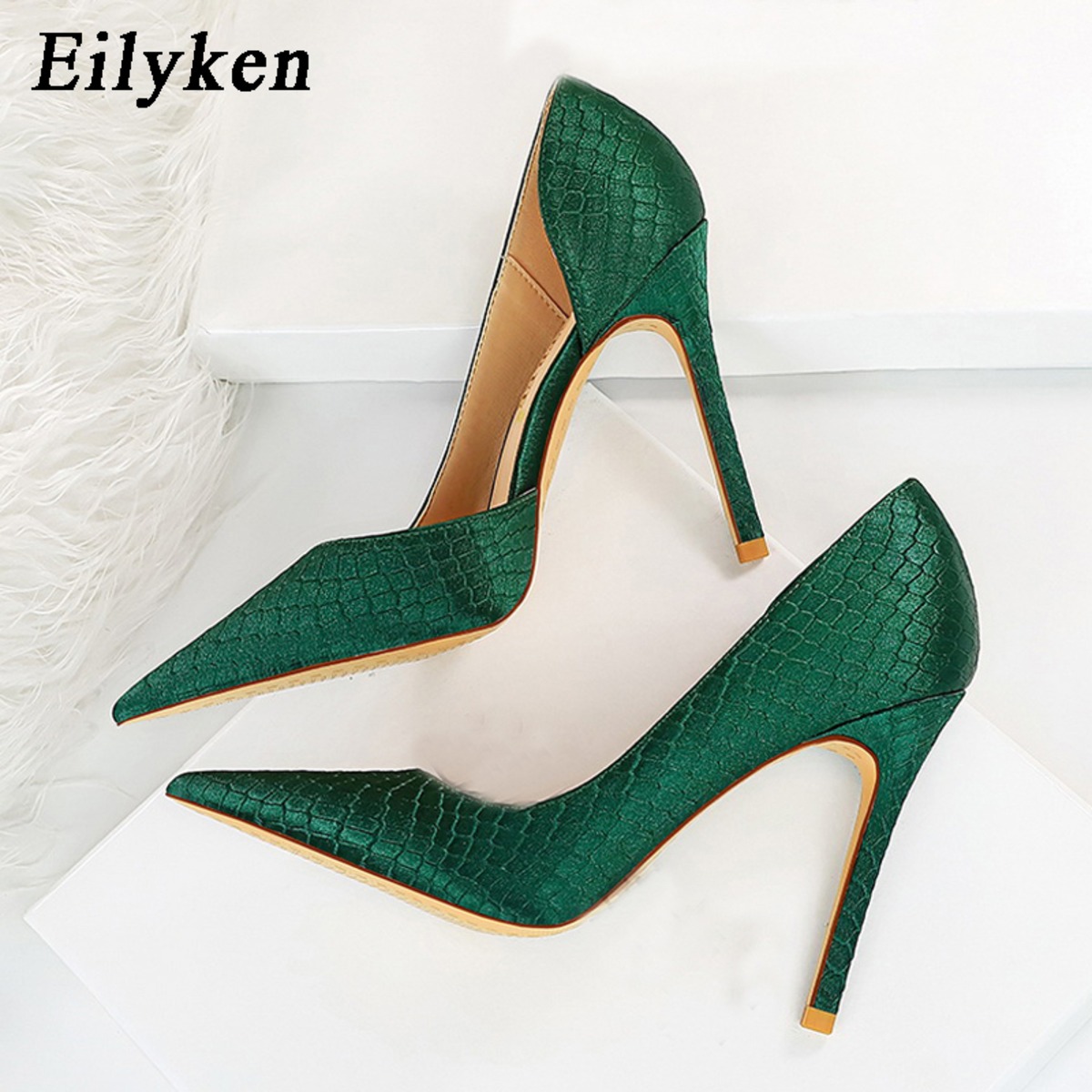 送料無料 サンダル Eilyken Women Pumps Heels Shoes Pointed Toe Shoes Green