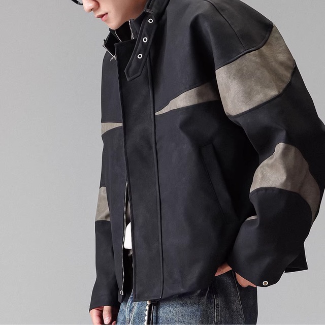 stand-up collar leather jacket(LMU0138)