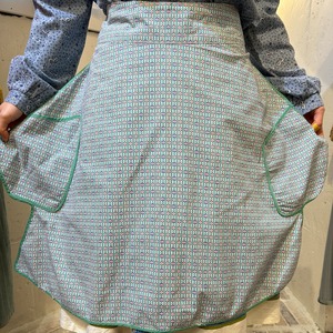 vintage green × blue × pink cotton apron with Pocket
