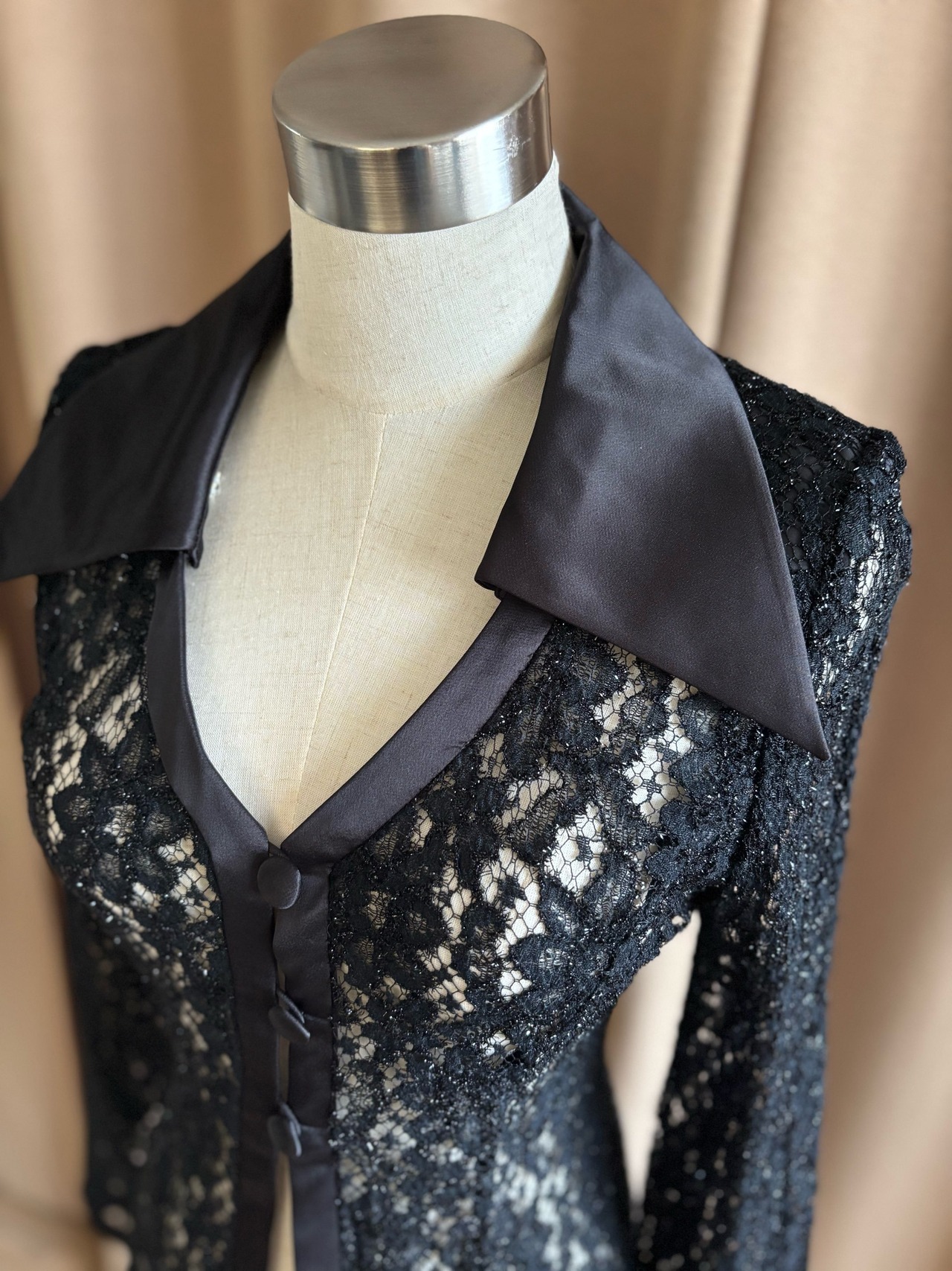 2way collar black lace shirt-4802-7