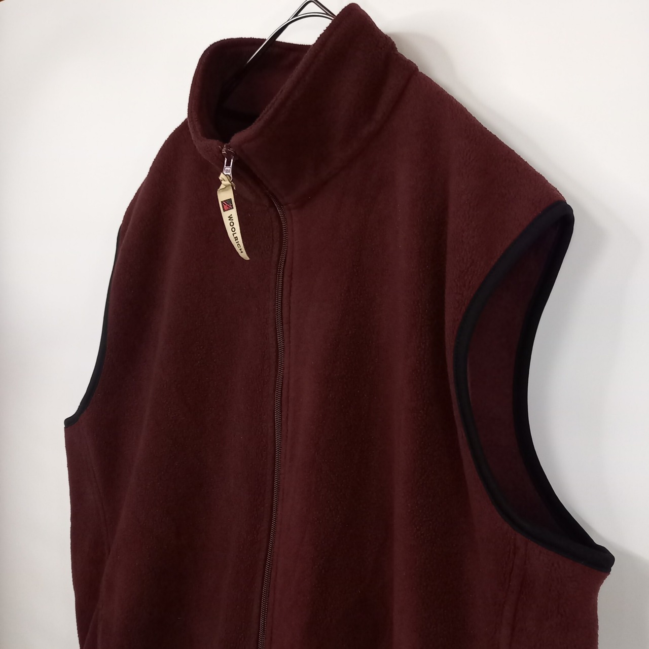 ウールリッチ　スタンドカラー　フリースベスト　無地　ビッグサイズ　ポケット　レッドブラウン　XL