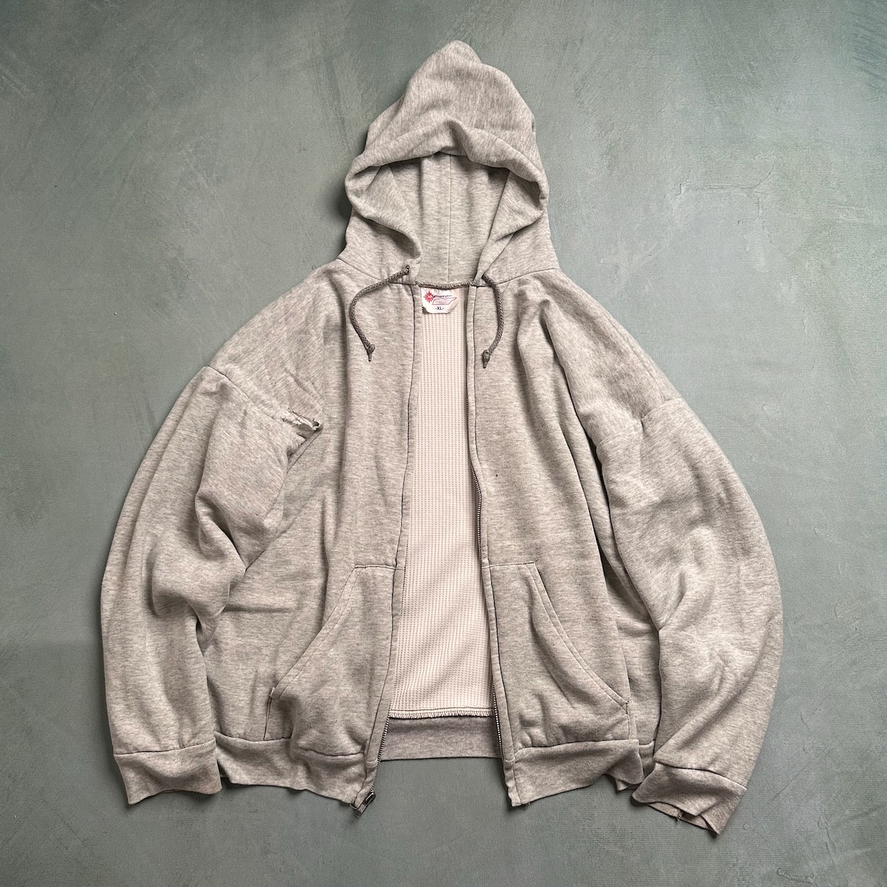 70s~80s USA製 ダブルフェイス 裏地サーマル ジップアップ パーカー フーディー グレー 古着