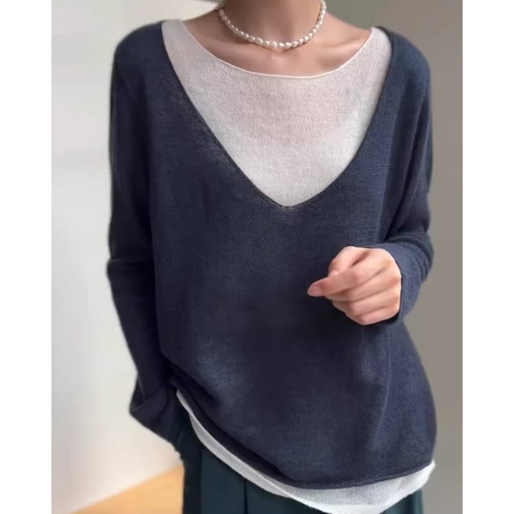 長袖 Vネック ドルマン ニットトップス YH9759