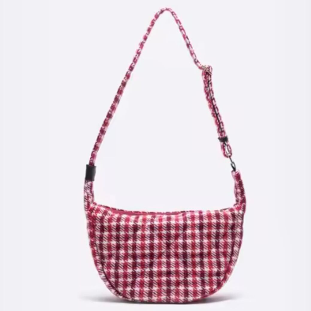 retro check crescent moon bag