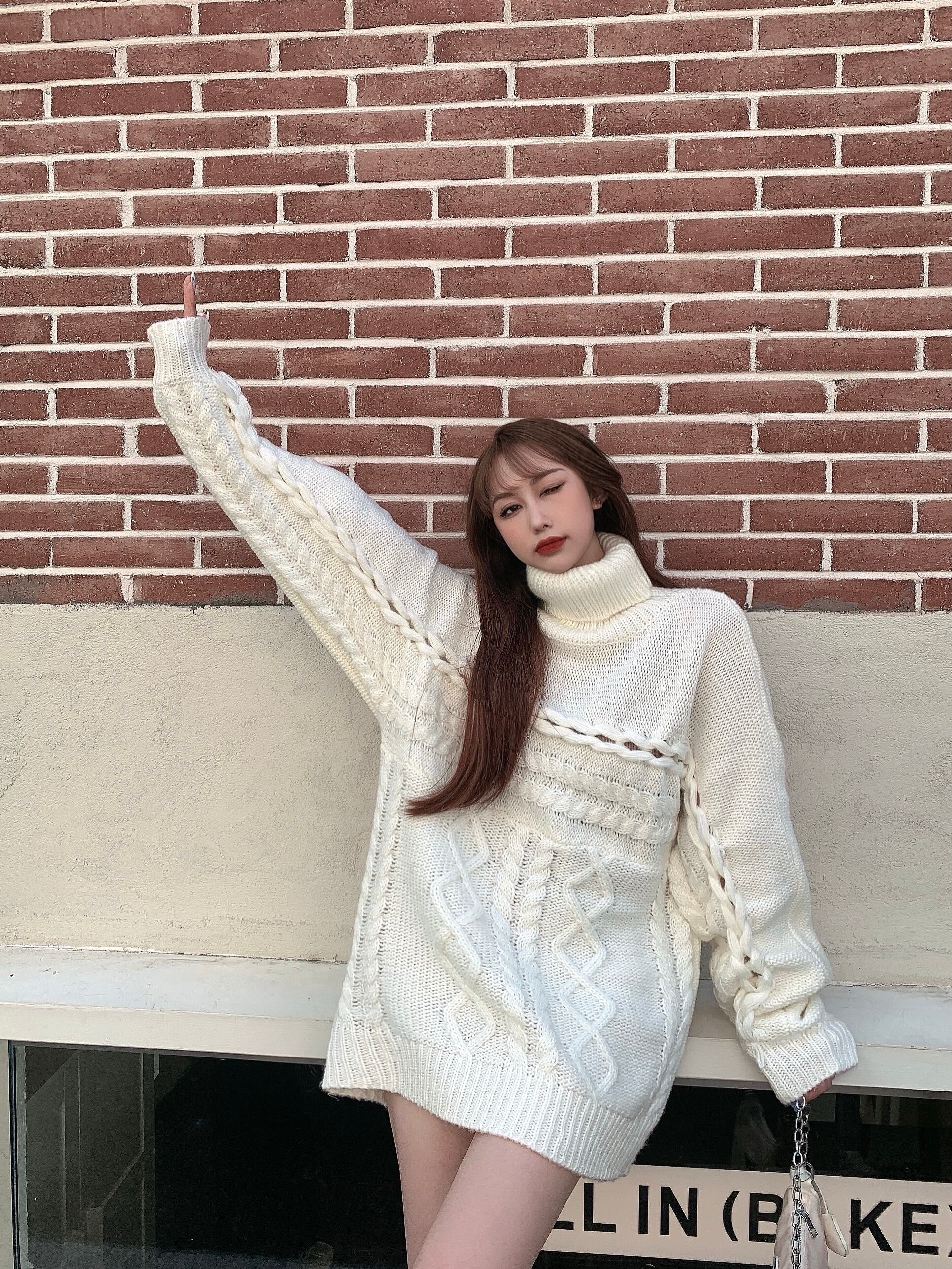 セーター レディースルーズスタイルニットホワイトトップス ウィンター 冬物 ブラックストロベリース75936746195