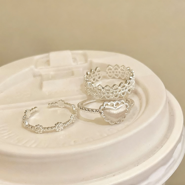 ZJ透かし彫りの愛心リング 3点セット