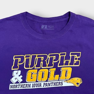 【Russell】カレッジ 北アイオワ大学 NORTHEIN IOWA PANTHERS ロゴ プリント Tシャツ 2XL ビッグシルエット パープル ラッセル 半袖 夏物 us古着