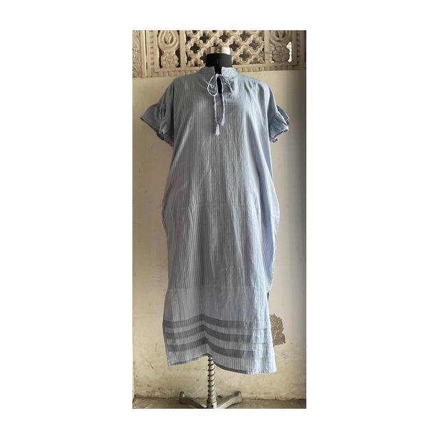 saruche ベンガルコットン フリル袖ストレートクルタ Soft blue | saruche