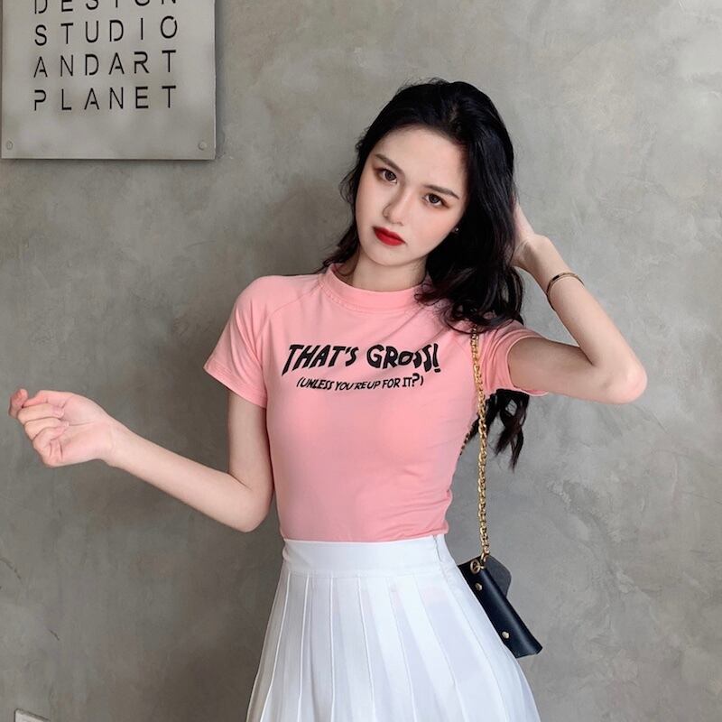 カジュアルプリントショートTシャツ クロップドスリムトップス サマー 夏物 ドラファッションホール72270132628