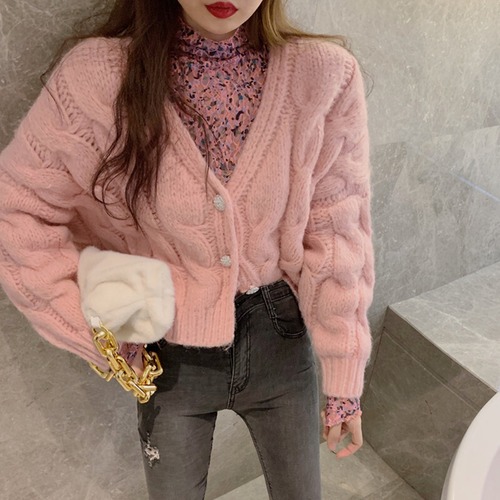 スタンダードルーズVネックセーター ジャケット オータムウィンタースタイルフローラルレースシャツ レトロ 秋物 冬物 花柄 ガールズファッション15561122656