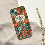 受注生産 iPhoneケース 猫と花のサイケ民芸柄｜猫モチーフ PSYF060C