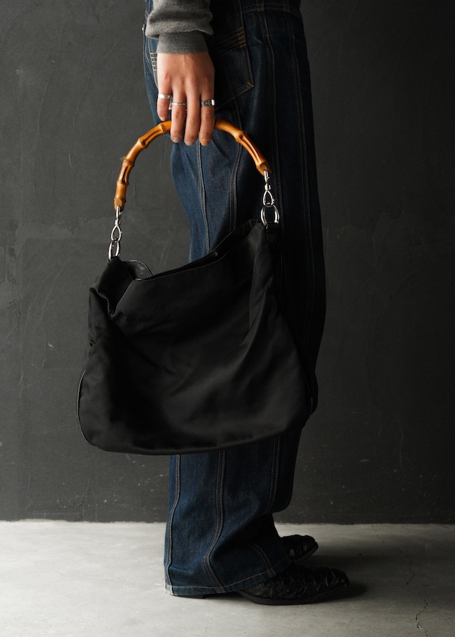 GUCCI leather piping nylon shoulder bag