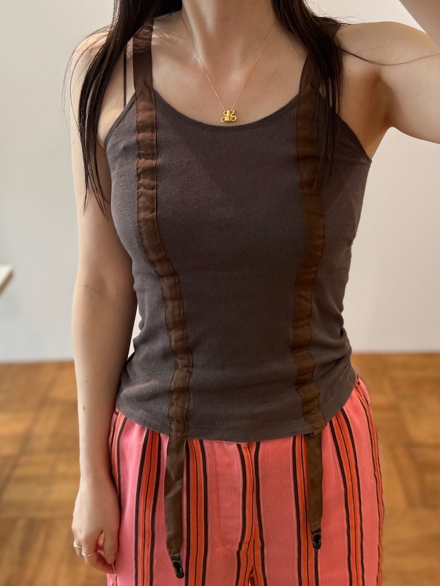 OVERNEATH/Garter Tank072 コットンリネン BROWN