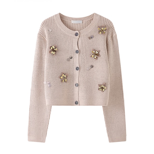 フラワーデコニットカーディガン　A3345