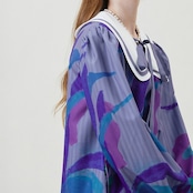 floral×stripe:プレッピー・ドールカラーのアートワンピース XU0030