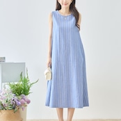 TRUBE Aラインノースリーブコットンマキシワンピース【M~L】ブルー
