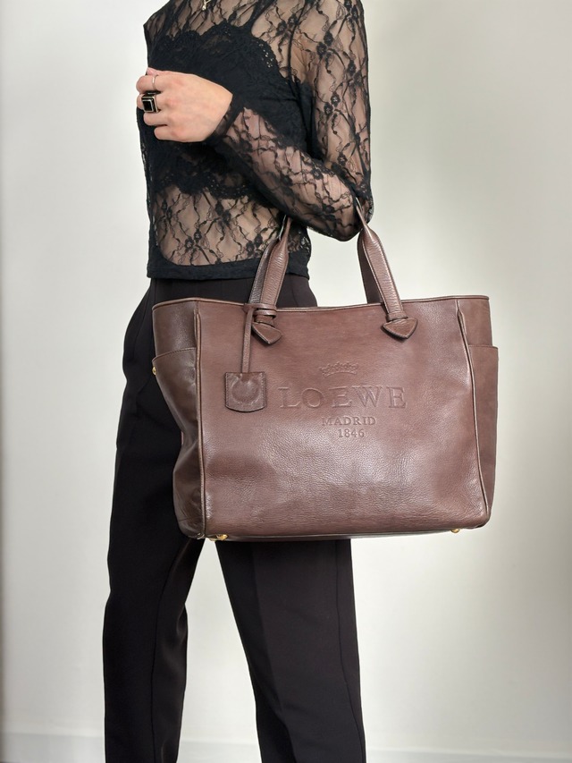 LOEWE ロエベ ハンドバッグ ブラウン ヘリテージ 型押しロゴ レザー トートバッグ vintage ヴィンテージ オールド je4je4
