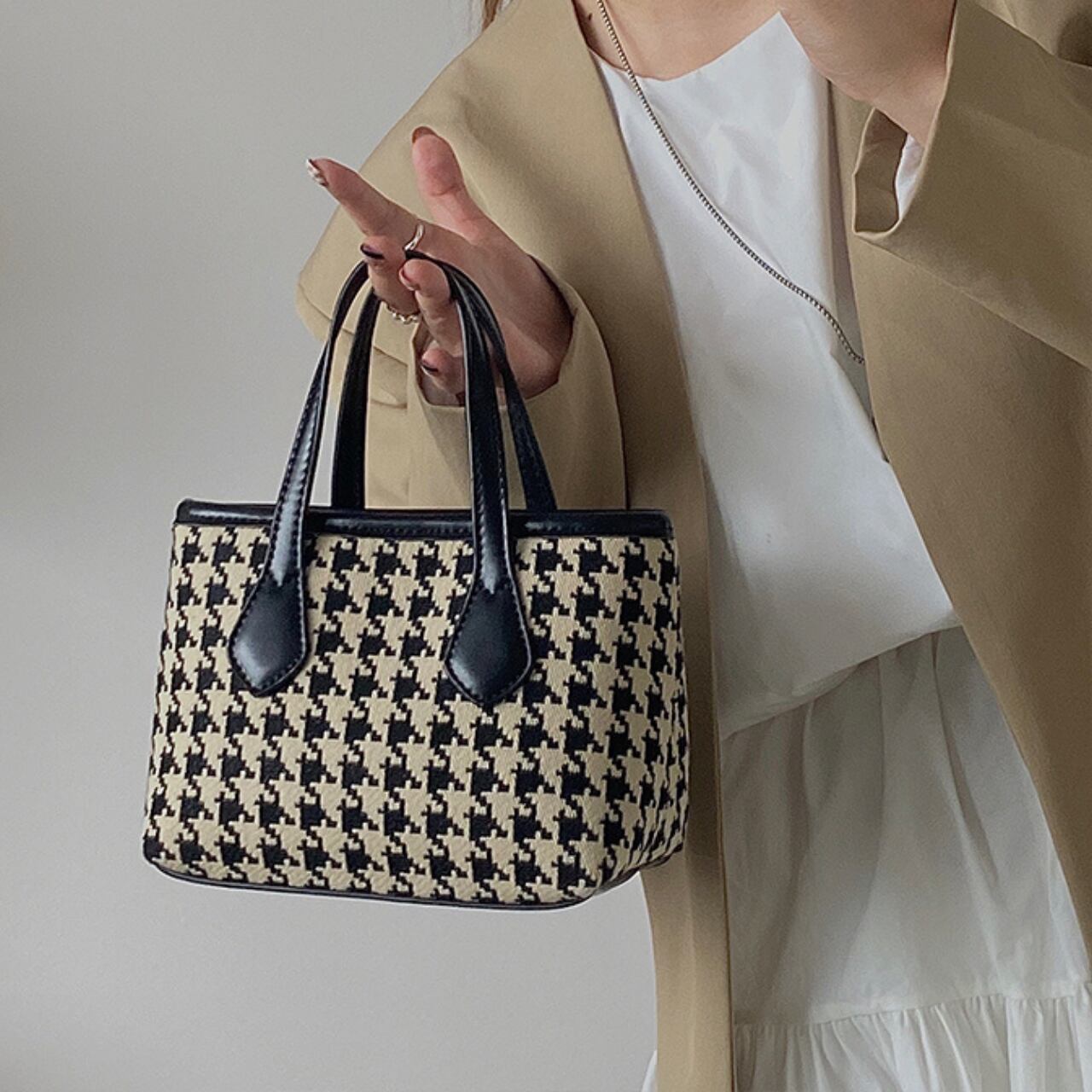 2way houndstooth pattern bag S697