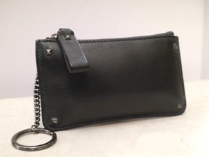 美品◆VALENTINO GARAVANI ヴァレンティノ ガラヴァーニ 男女可 ロックスタッズ レザー カードホルダー コインケース 小銭入れ 定期入れ 黒