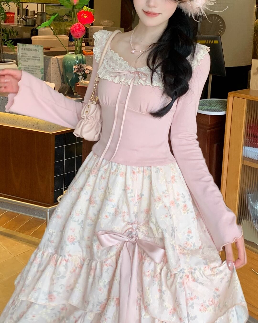 ハートエプロンワンピース Lizlisa ハートエプロンワンピース