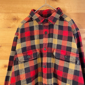 【Woolrich】長袖シャツ ネルシャツ ブロックチェック 肘当て Lサイズ ウールリッチ アウトドア US古着 アメリカ古着