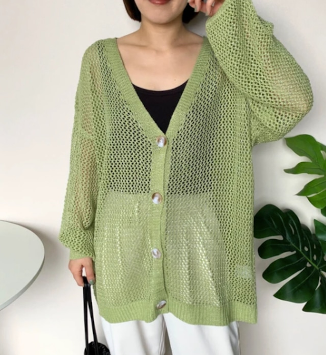 ナンバーミーTOKYO" LAME MESH KNIT CARDIGAN"GREEN