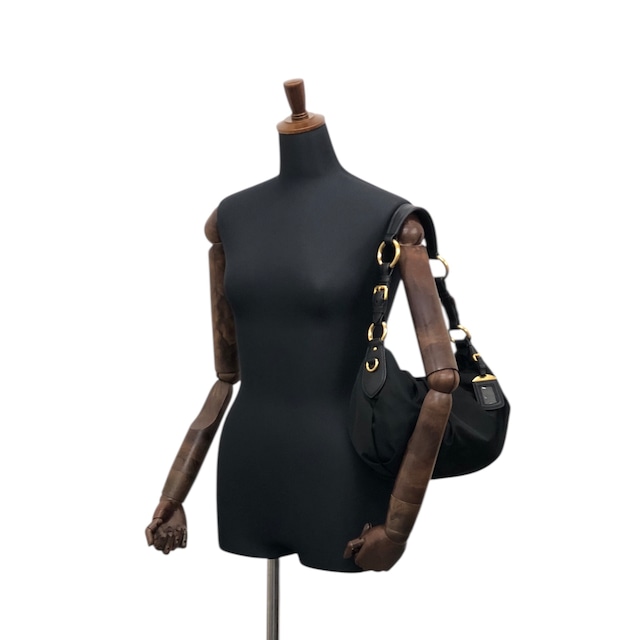 PRADA プラダ ショルダーバッグ ブラック ロゴ ナイロン ホーボーバッグ vintage ヴィンテージ オールド e3vera