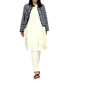 絣タックボーダーカーディガン【260-2217】Tucked border cardigan