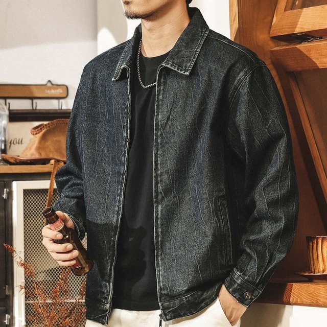 Lapel collar retro wash denim jacket