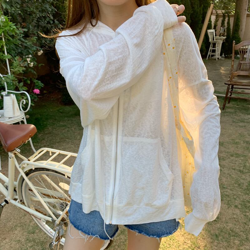 2020年夏新バージョンルーズジッパーホワイトネットレッド薄手長袖エアコンフード付き日焼け止めシャツジャケットメス 1号婦人28395268732