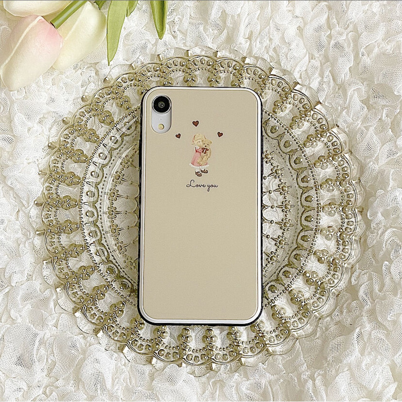 【ネーム入り】LittleGirl＆TeddyBear【強化ガラスケース】K23