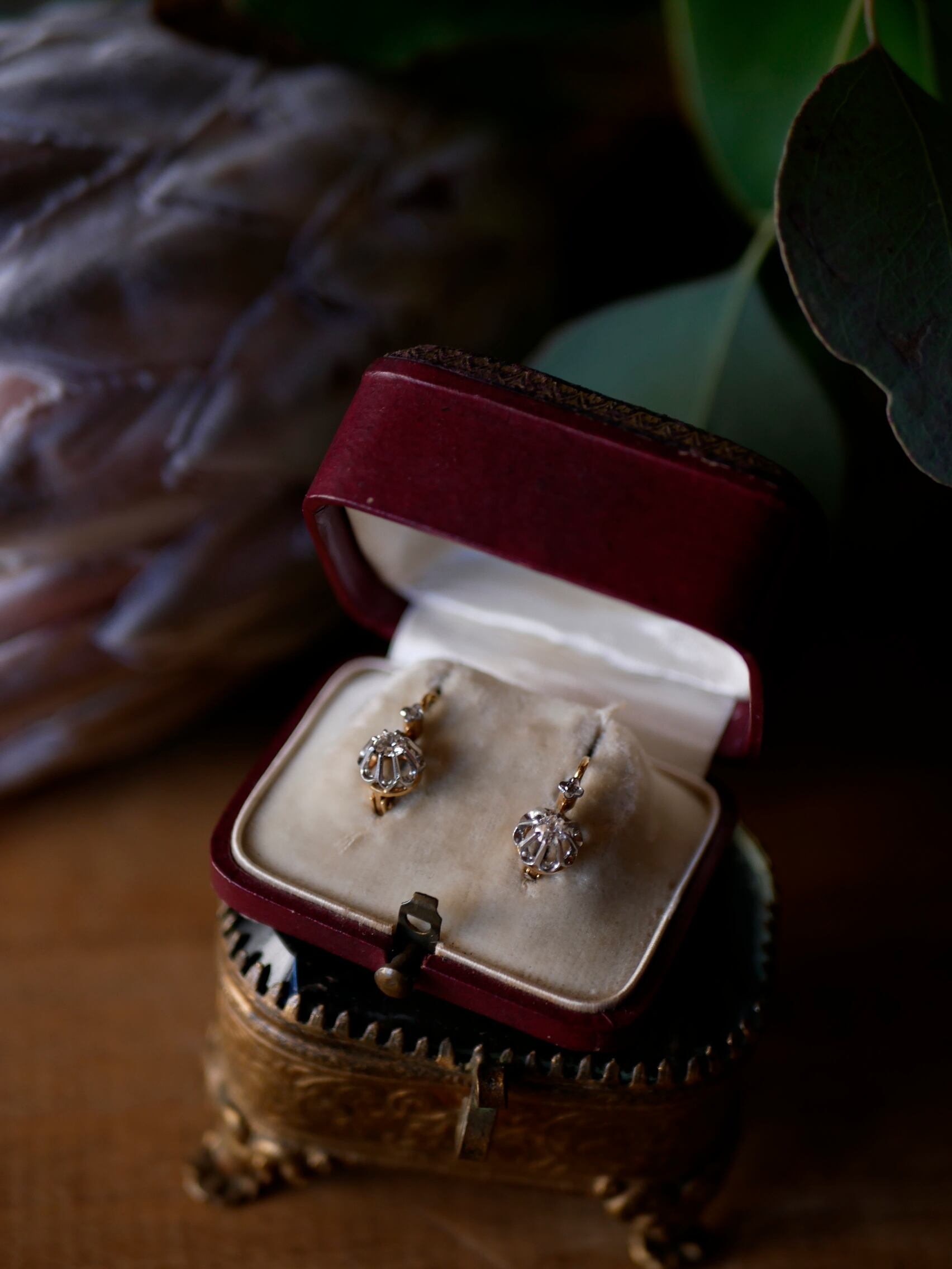 K18　ドルムーズピアス　天然ダイヤモンド　アンティーク　フランスアンティーク FE-11】 ドルムーズピアス K18 天然ダイヤモンド フランスアンティーク