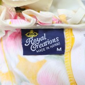 フラダンス 衣装 ワンピース ドレス Royal Creations イエロー系 ハワイ製 アシンメトリー フリル ハイビスカス柄 かわいい 華やか 鮮やか 明るい 元気 ハワイアン アロハ ハワイアンプリント フラ ダンス レッスン 練習 リゾート