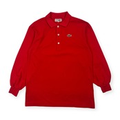 70s 80s CHEMISE LACOSTE シュミーズ ラコステ 文字ワニ 鹿の子長袖 ポロシャツ 42/レッド メンズ