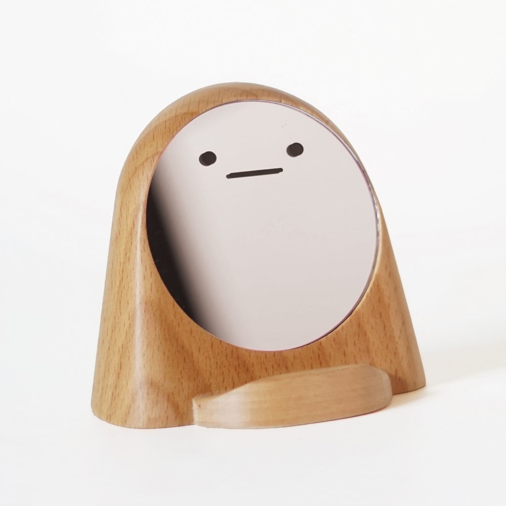 鏡の妖精 ボーちゃん ミラー付スマホスタンド 卓上 ミニ 木製 TOSMU