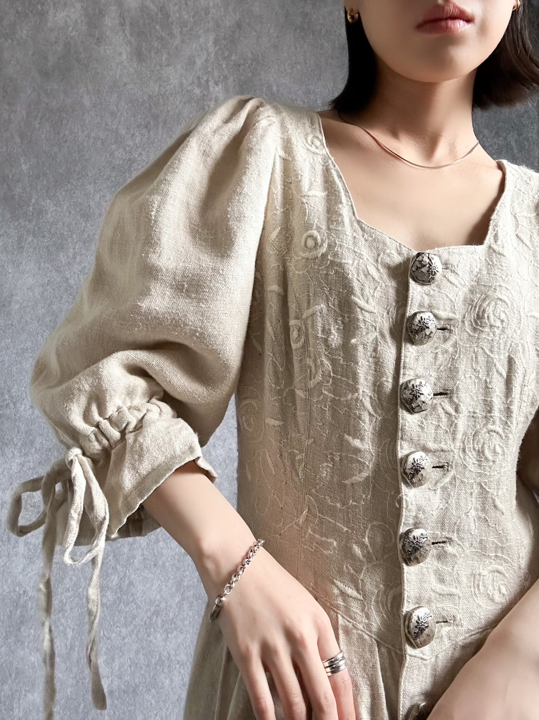 linen100% 2way volume sleeve one-piece リネン100% 2way ワンピース