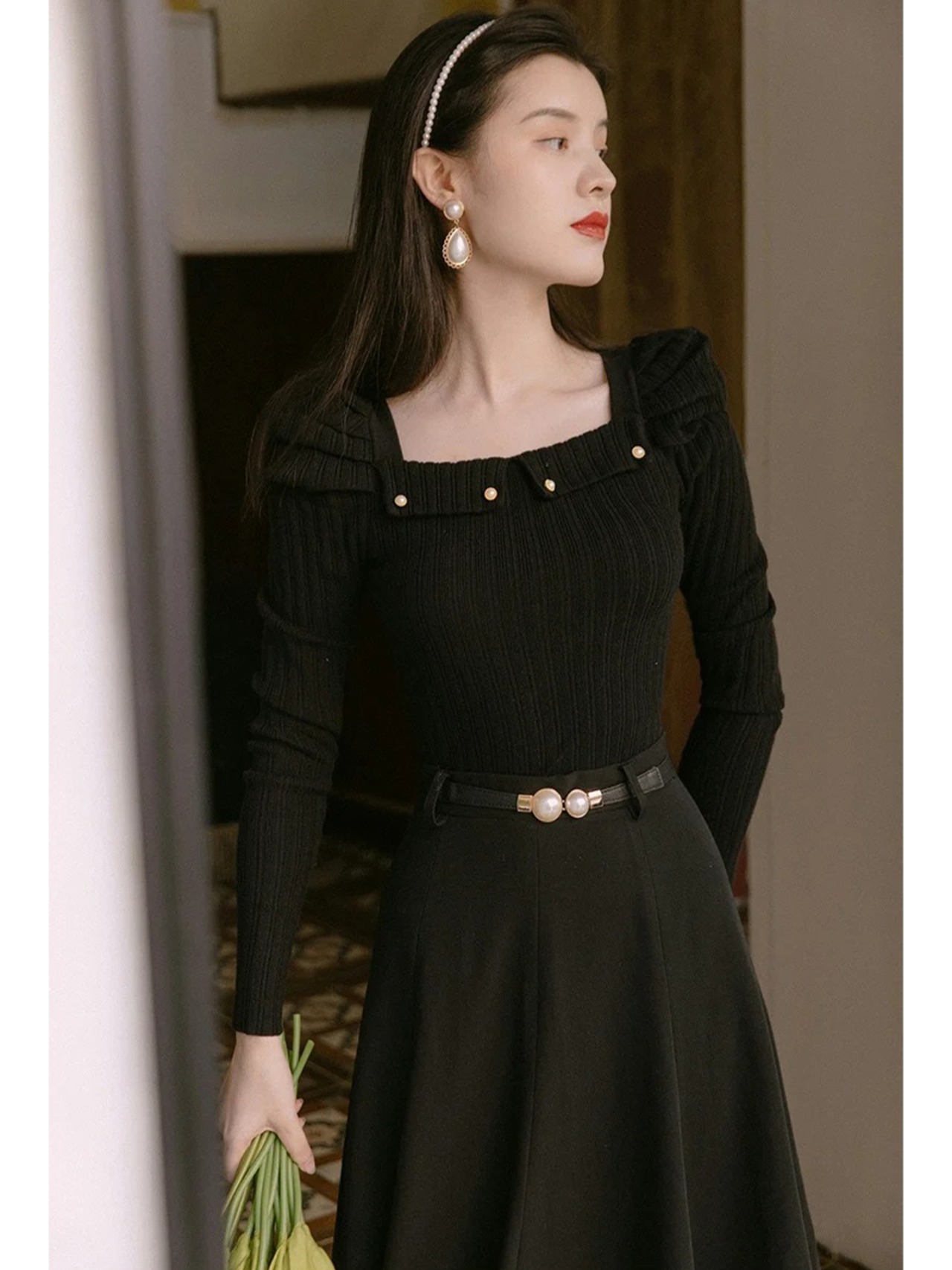 【0224】Elegant Knit Long Sleeve 2 Piece Set