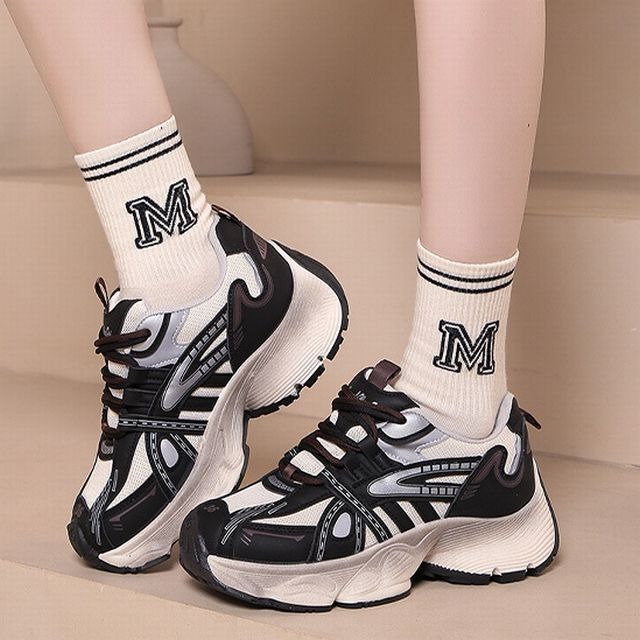 厚底 ダッドスニーカー 22.5～25.0cm メッシュ シューレース ダッド 
