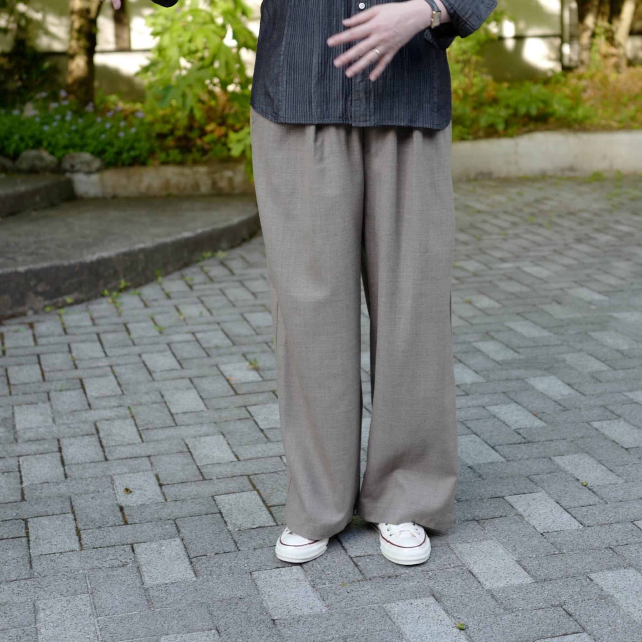 maison de soil ストライプ　ワイドパンツ　リネン maison de soil ｜ WORSTED SERGE 2TUCK WIDE EASY PANTS (2colors
