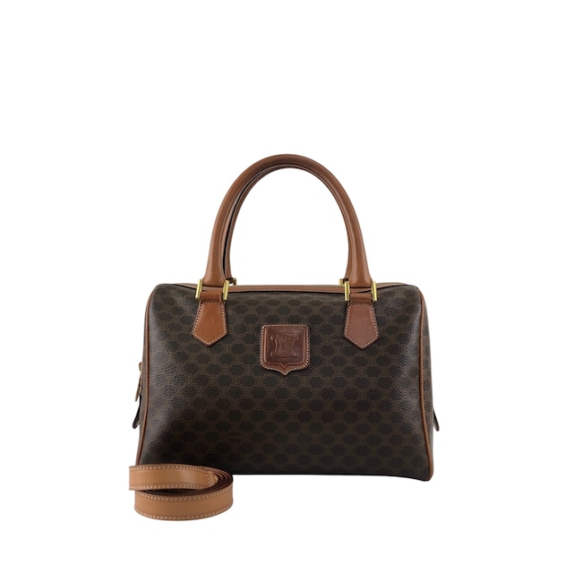 CELINE セリーヌ マカダム ハンドバッグ ブラウン プレートロゴ レザー ミニボストン vintage ヴィンテージ オールド ryhn5t