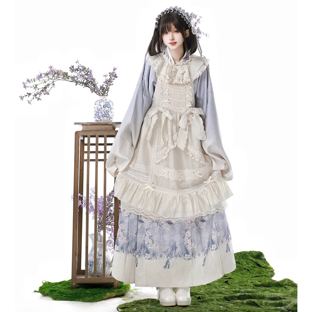 SEASONZ 和装 着物 エプロン リボン スカートカバー レース 秋冬服 メイド服 コンカフェ 大正浪漫 和ロリータ lolita